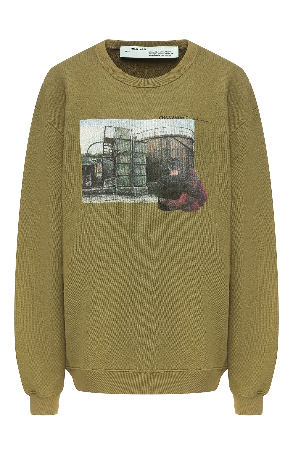 Хлопковый свитшот OFF-WHITE хаки цвета по цене 33400 руб., арт. 0WBA046S19D970804388, фото 1 Хлопковый свитшот OFF-WHITE, арт. 0WBA046S19D970804388, фото 1