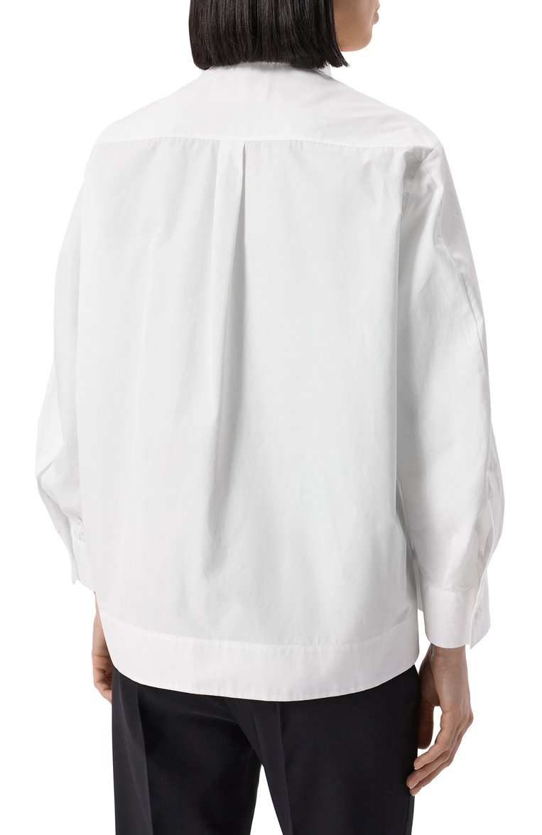 Женская хлопковая рубашка DSQUARED2 белого цвета, арт. S75DL0899/S36275 | Фото 4 (Длина (для топов): Стандартные; Рукава: Длинные; Женское Кросс-КТ: Рубашка-одежда; Принт: Без принта; Стили: Классический; Материал внешний: Хлопок; Автоматизация состава: Проставлено; Автоматизация ТО: Проставлено)