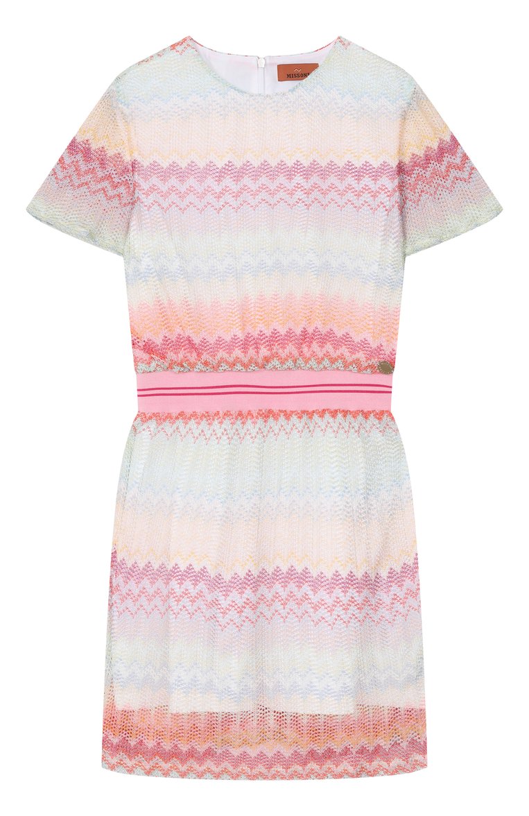 Детское платье из вискозы MISSONI разноцветного цвета, арт. MW1C01/Q0077/6-10 | Фото 1 (Материал внешний: Вискоза; Рукава: Короткие; Случай: Повседневный; Девочки Кросс-КТ: Платье-одежда; Материал подклада: Хлопок; Автоматизация ТО: Проставлено; Автоматизация состава: Проставлено; Ростовка одежда: 6 лет | 116 см, 10 - 11 лет | 140 - 146см, 8 лет | 128 см)