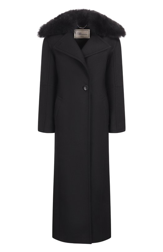 Шерстяное пальто с отделкой из овчины Blumarine 2S099W_SET Чёрный 2S099W_SET