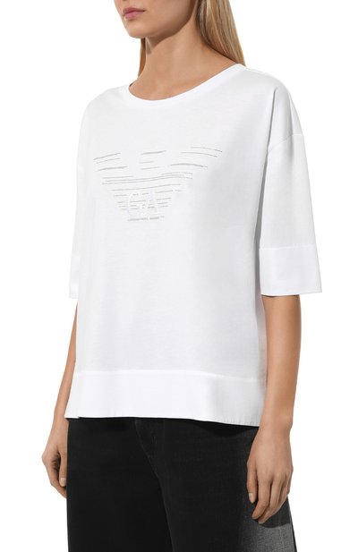 Хлопковая футболка EMPORIO ARMANI белого цвета по цене 21200 руб., арт. 3D2T7C/2JFNZ, фото 3 Хлопковая футболка EMPORIO ARMANI, арт. 3D2T7C/2JFNZ, фото 3