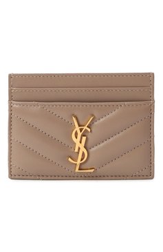 Женский кожаный футляр для кредитных карт SAINT LAURENT бежевого цвета, арт. 423291/AAA44 | Фото 1 (Материал: Натуральная кожа; Материал сплава: Проставлено; Нос: Не проставлено)