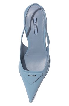 Же�нские кожаные туфли PRADA голубого цвета, арт. 1I565M-055-F0076-A045 | Фото 6 (Каблук высота: Низкий, Средний; Материал сплава: Проставлено; Подошва: Плоская; Каблук тип: Kitten heel; Драгоценные камни: Проставлено)