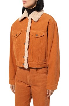 Женская вельветовая куртка 7 FOR ALL MANKIND оранжевого цвета, арт. JSNID900WC | Фото 3 (Драгоценные камни: Проставлено; Материал внешний: Хлопок; Рукава: Длинные; Длина (верхняя одежда): Короткие; Материал подклада: Синтетический материал; Материал сплава: Проставлено; Кросс-КТ: Куртка, Легкие; Стили: Кэжуэл)