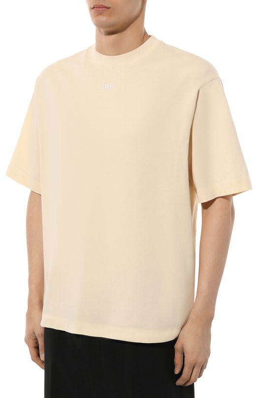 Хлопковая футболка Off-White 0MAA120S24JER004 Бежевый  0MAA120S24JER004 Фото 3