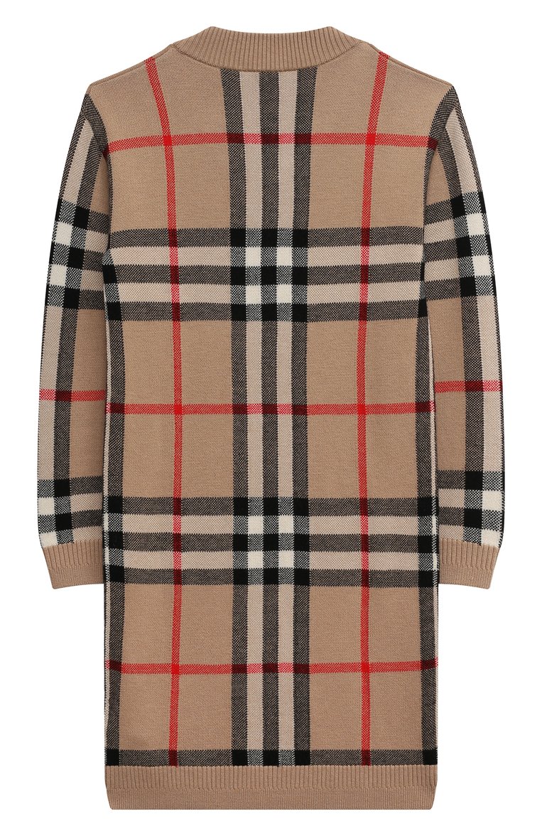 Детское шерстяное платье BURBERRY бежевого цвета, арт. 8072920 | Фото 2 (Драгоценные камни: Проставлено; Материал сплава: Проставлено; Материал внешний: Шерсть; Рукава: Длинные; Случай: Повседневный)