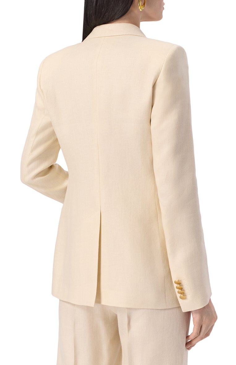 Женский льняной жакет TAGLIATORE 0205 кремового цвета, арт. J-NAYADE10L/340021 | Фото 4 (Материал внешний: Лен; Длина (для топов): Стандартные; Рукава: Длинные; Кросс-КТ: костюм; 1-2-бортные: Двубортные; Женское Кросс-КТ: Жакет-одежда; Стили: Классический; Автоматизация состава: Проставлено; Автоматизация ТО: Проставлено)