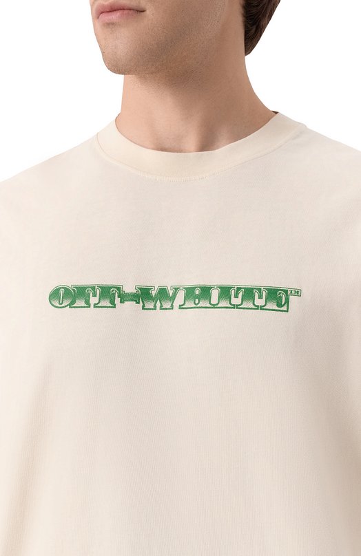 Хлопковая футболка Off-White 0MAA120S25JER00E Кремовый  0MAA120S25JER00E Фото 5