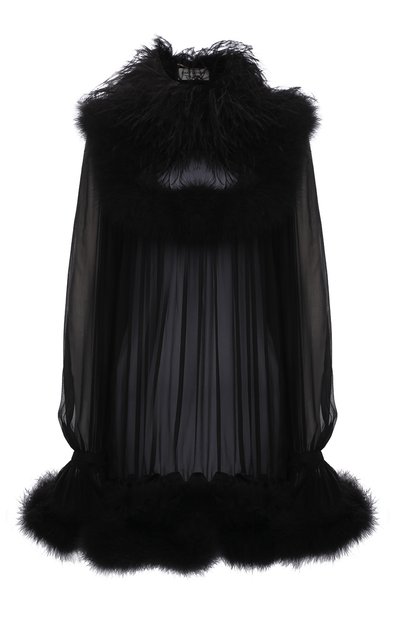 Шелковое платье с отделкой перьями SAINT LAURENT, арт. 655337/Y115W, фото 1