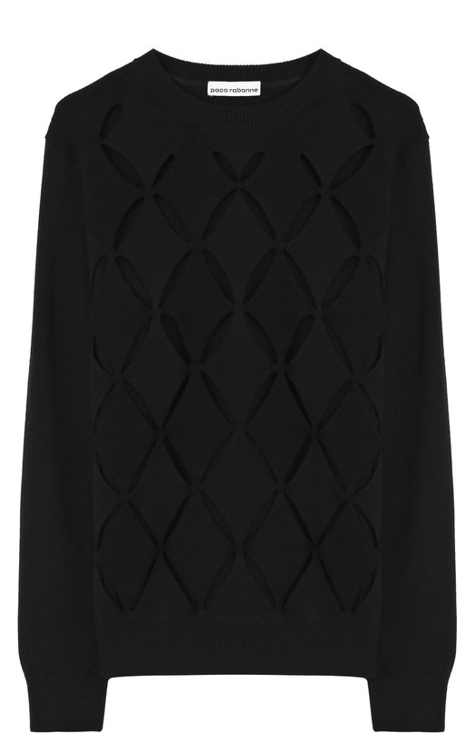 

Шерстяной пуловер с круглым вырезом и перфорацией Paco Rabanne, Чёрный