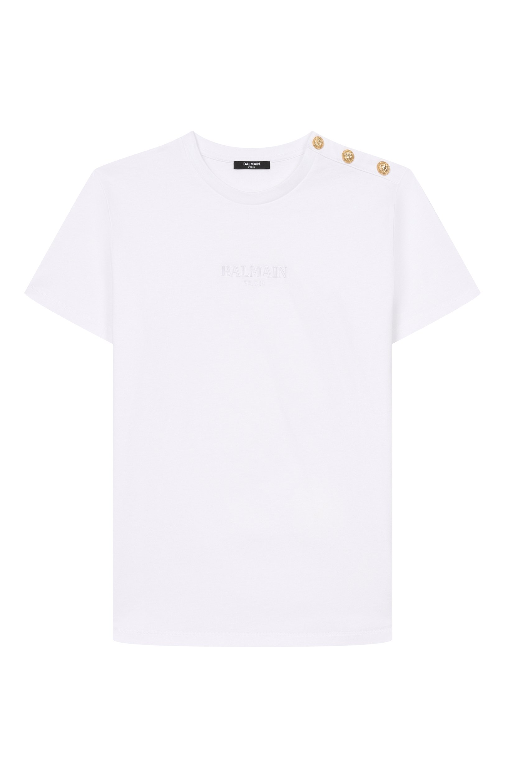 Хлопковая футболка BALMAIN белого цвета по цене 23900 руб., арт. BZ8I81, фото 1 Хлопковая футболка BALMAIN, арт. BZ8I81, фото 1