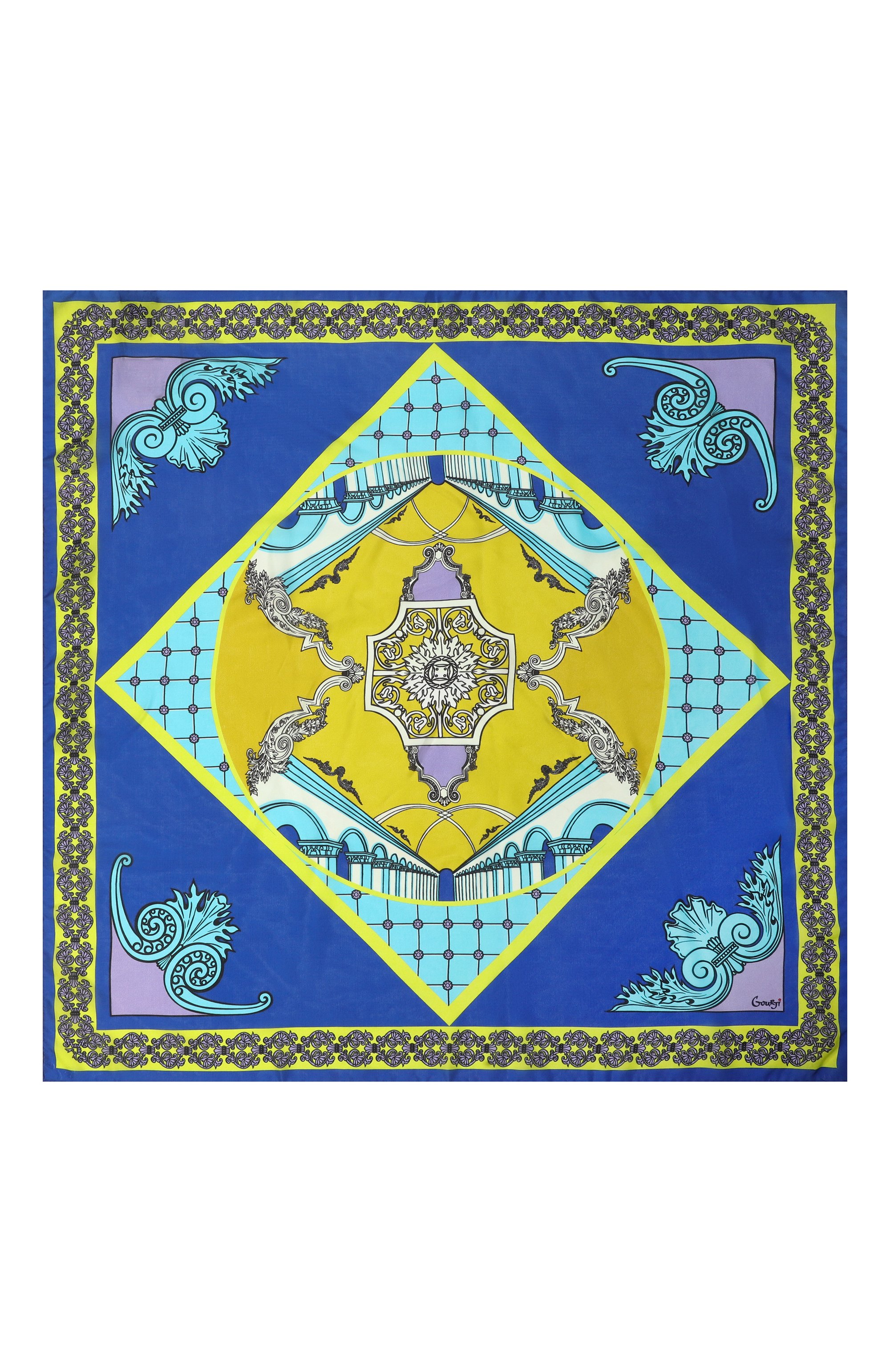 Шелковый платок неополитен GOURJI синего цвета по цене 15980 руб., арт. 91145237/41, фото 4 Шелковый платок неополитен GOURJI, арт. 91145237/41, фото 4