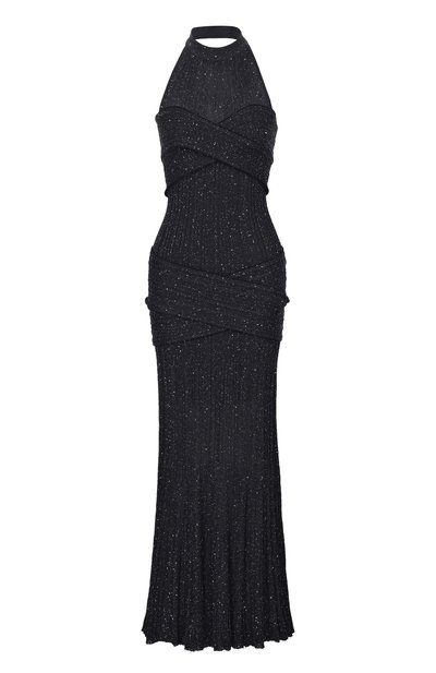 Женское платье с отделкой пайетками BALMAIN, арт. HF1RPB85/KK09