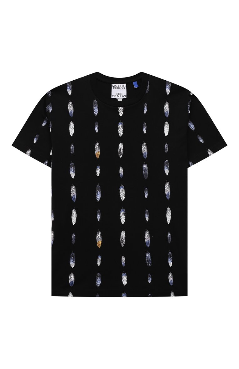 Детская хлопковая футболка MARCELO BURLON KIDS OF MILAN черного цвета, арт. CBAA002F21JER004 | Фото 1 (Материал внешний: Хлопок; Рукава: Короткие; Мальчики Кросс-КТ: Футболка-одежда; Материал сплава: Проставлено; Драгоценные камни: Проставлено; Ростовка одежда: 10 - 11 лет | 140 - 146см, 12 лет | 152 см, 8 лет | 128 см)