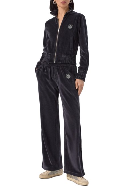 Женский бархатная толстовка THE KOOPLES черного цвета, арт. FSWE29011K | Фото 2 (Материал внешний: Хлопок; Рукава: Длинные; Длина (для топов): Стандартные; Материал сплава: Проставлено; Драгоценные камни: Проставлено)