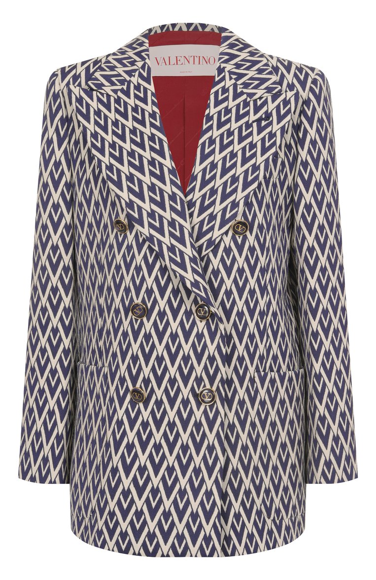 Женский шерстяной жакет VALENTINO синего цвета, арт. 6B3CE400915 | Фото 1 (Автоматизация состава: Проставлено; Автоматизация ТО: Проставлено; Материал внешний: Шерсть; Рукава: Длинные; Длина (для топов): Удлиненные; Стили: Кэжуэл; Женское Кросс-КТ: Жакет-одежда; 1-2-бортные: Двубортные; Кросс-КТ: костюм; Материал подклада: Синтетический материал)