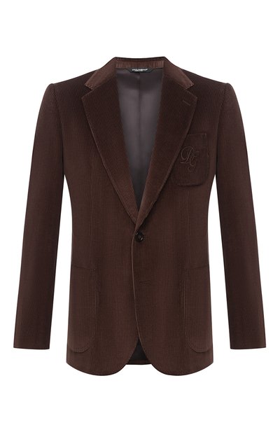 Вельветовый пиджак DOLCE & GABBANA коричневого цвета по цене 231000 руб., арт. G20S5Z/FUVB2, фото 1 Вельветовый пиджак DOLCE & GABBANA, арт. G20S5Z/FUVB2, фото 1