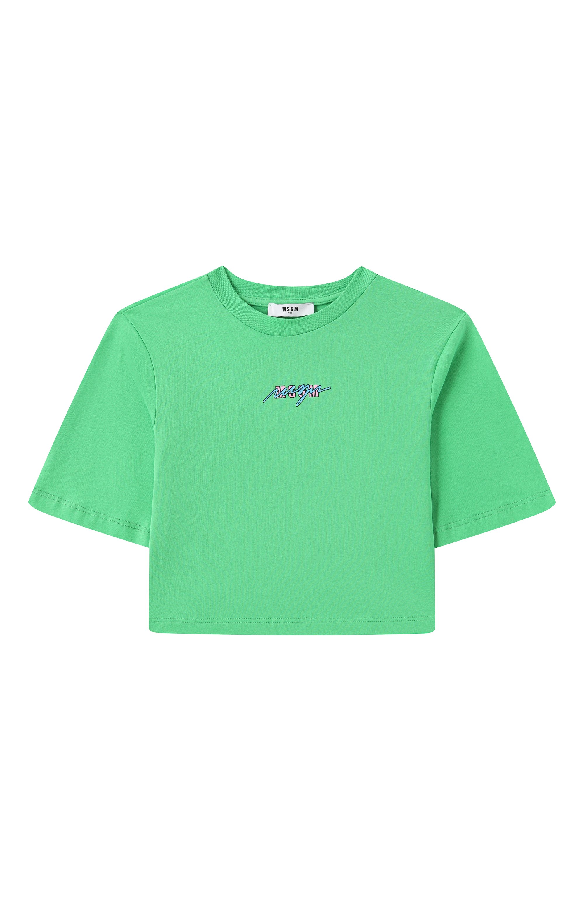 Хлопковая футболка MSGM KIDS зеленого цвета по цене 6645 руб., арт. S5MSJGTH080, фото 1 Хлопковая футболка MSGM KIDS, арт. S5MSJGTH080, фото 1