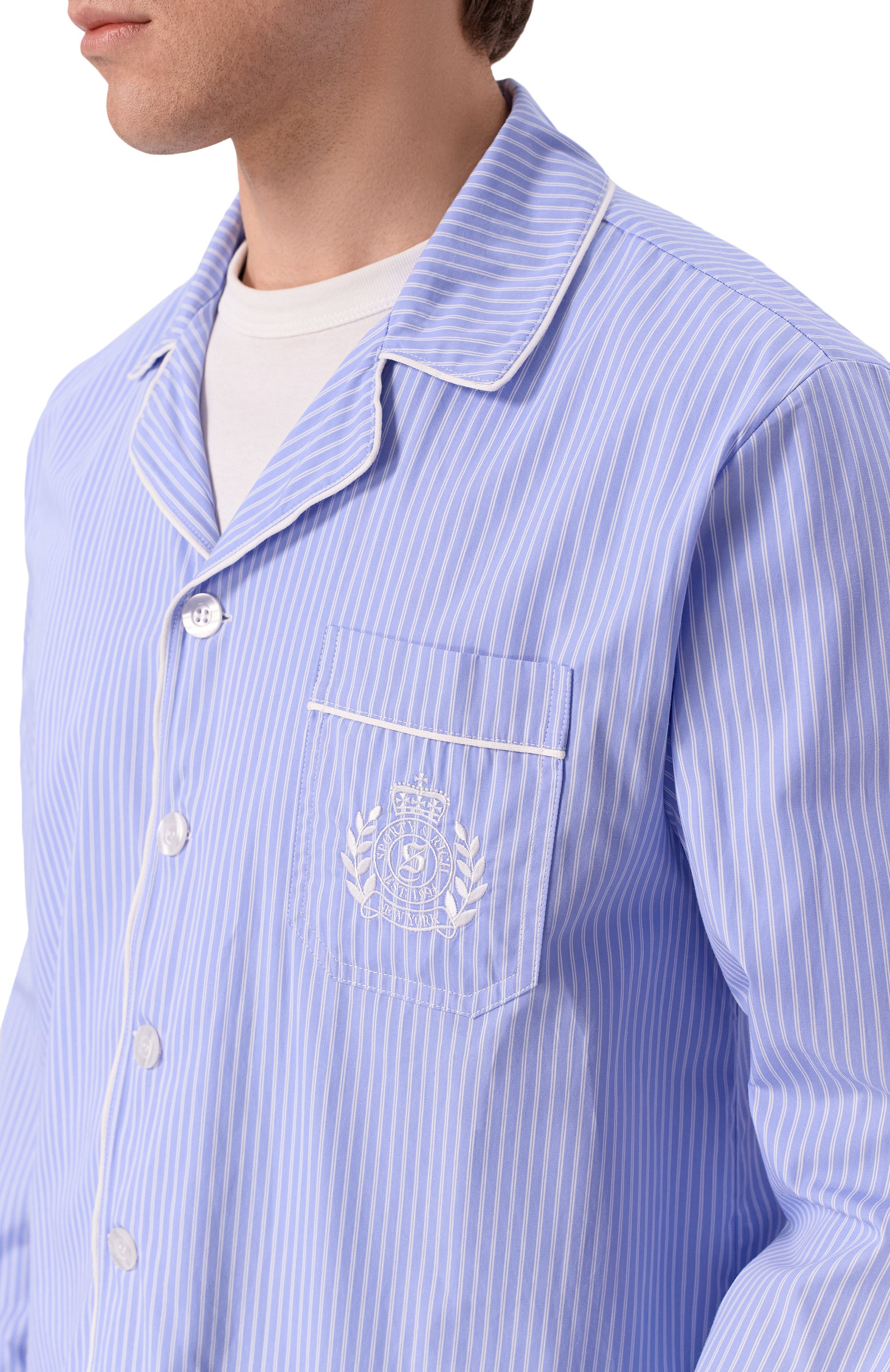 Хлопковая сорочка SPORTY AND RICH голубого цвета по цене 31450 руб., арт. SI02176243ST02/M, фото 5 Хлопковая сорочка SPORTY AND RICH, арт. SI02176243ST02/M, фото 5