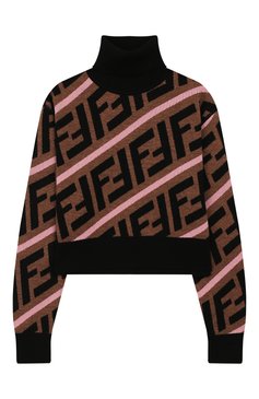 Детский укороченный свитер из шерсти FENDI коричневого цвета, арт. JFG051/A8L7/6A-8A | Фото 1 (Статус проверки: Проверена категория; Материал внешний: Шерсть; Рукава: Длинные; Принт: С принтом; Девочки Кросс-КТ: Свитер-одежда; Драгоценные камни: Проставлено; Материал сплава: Проставлено)