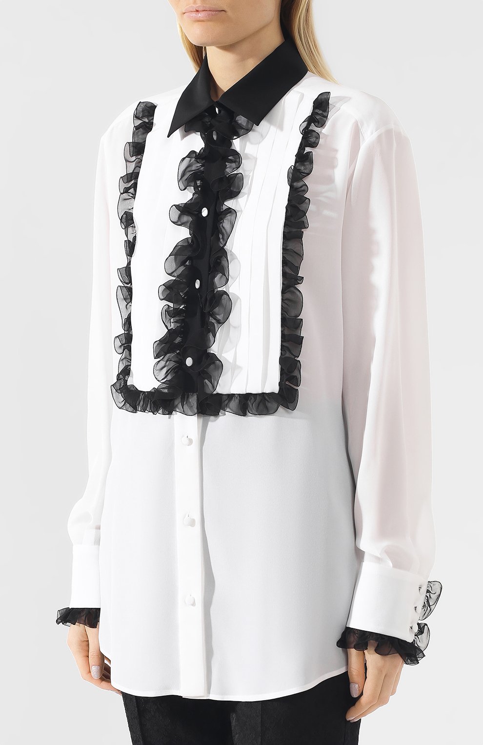 Шелковая блузка DOLCE & GABBANA черно-белого цвета по цене 153500 руб., арт. F5K15T/FU1HS, фото 3 Шелковая блузка DOLCE & GABBANA, арт. F5K15T/FU1HS, фото 3