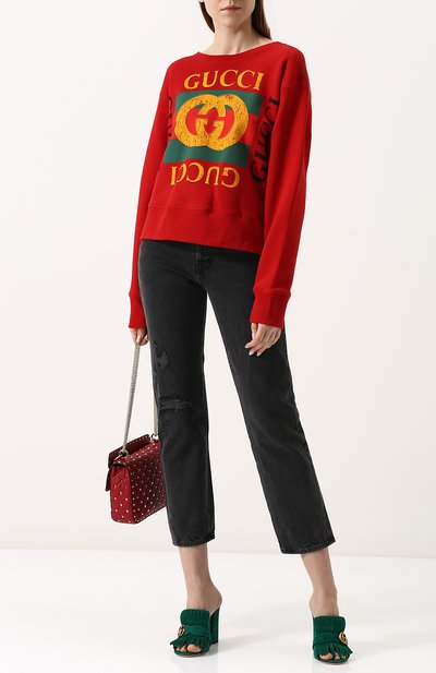 Хлопковый свитшот с декорированной спинкой и логотипом бренда GUCCI, арт. 502118/X9P66, фото 2