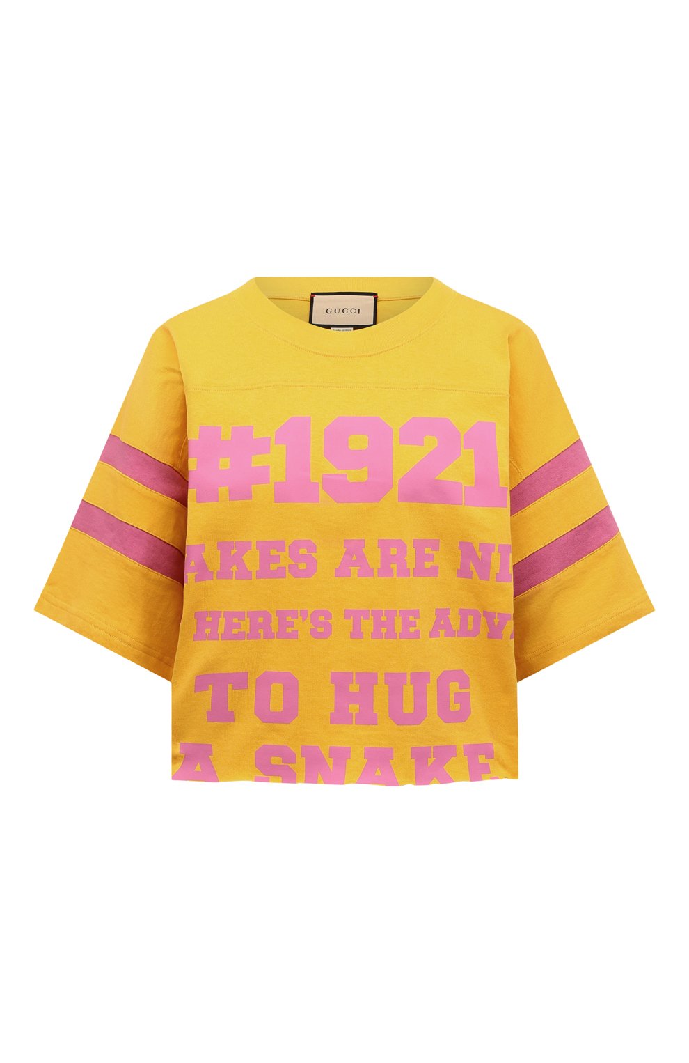 Хлопковая футболка GUCCI желтого цвета по цене 64800 руб., арт. 660868/XJDKG, фото 1 Хлопковая футболка GUCCI, арт. 660868/XJDKG, фото 1