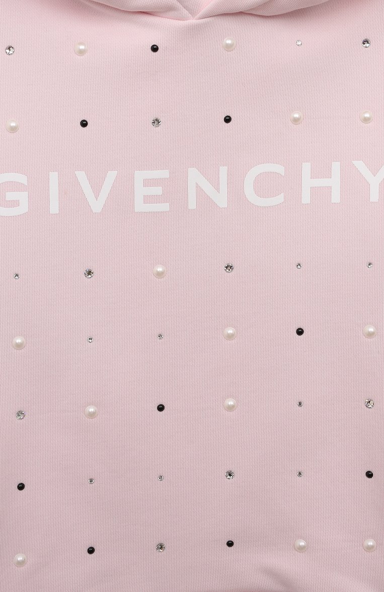 Детский хлопковое худи GIVENCHY светло-розового цвета, арт. H15351/6A-12A | Фото 3 (Материал внешний: Хлопок; Рукава: Длинные; Девочки Кросс-КТ: Худи-одежда; Автоматизация состава: Проставлено; Автоматизация ТО: Проставлено; Ростовка одежда: 6 лет | 116 см, 10 - 11 лет | 140 - 146см, 8 лет | 128 см, 12 лет | 152 см)