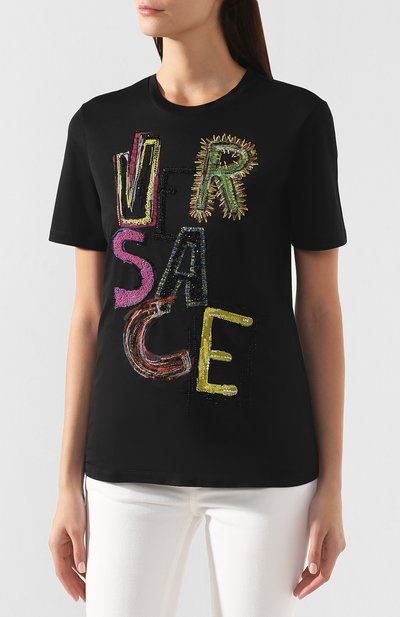 Хлопковая футболка VERSACE черного цвета по цене 115500 руб., арт. A83852/A201952, фото 3 Хлопковая футболка VERSACE, арт. A83852/A201952, фото 3