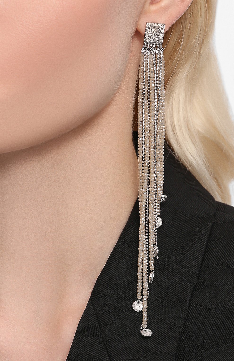 Серьги BRUNELLO CUCINELLI серебряного цвета по цене 168500 руб., арт. M0RW9LV12/M, фото 2 Серьги BRUNELLO CUCINELLI, арт. M0RW9LV12/M, фото 2