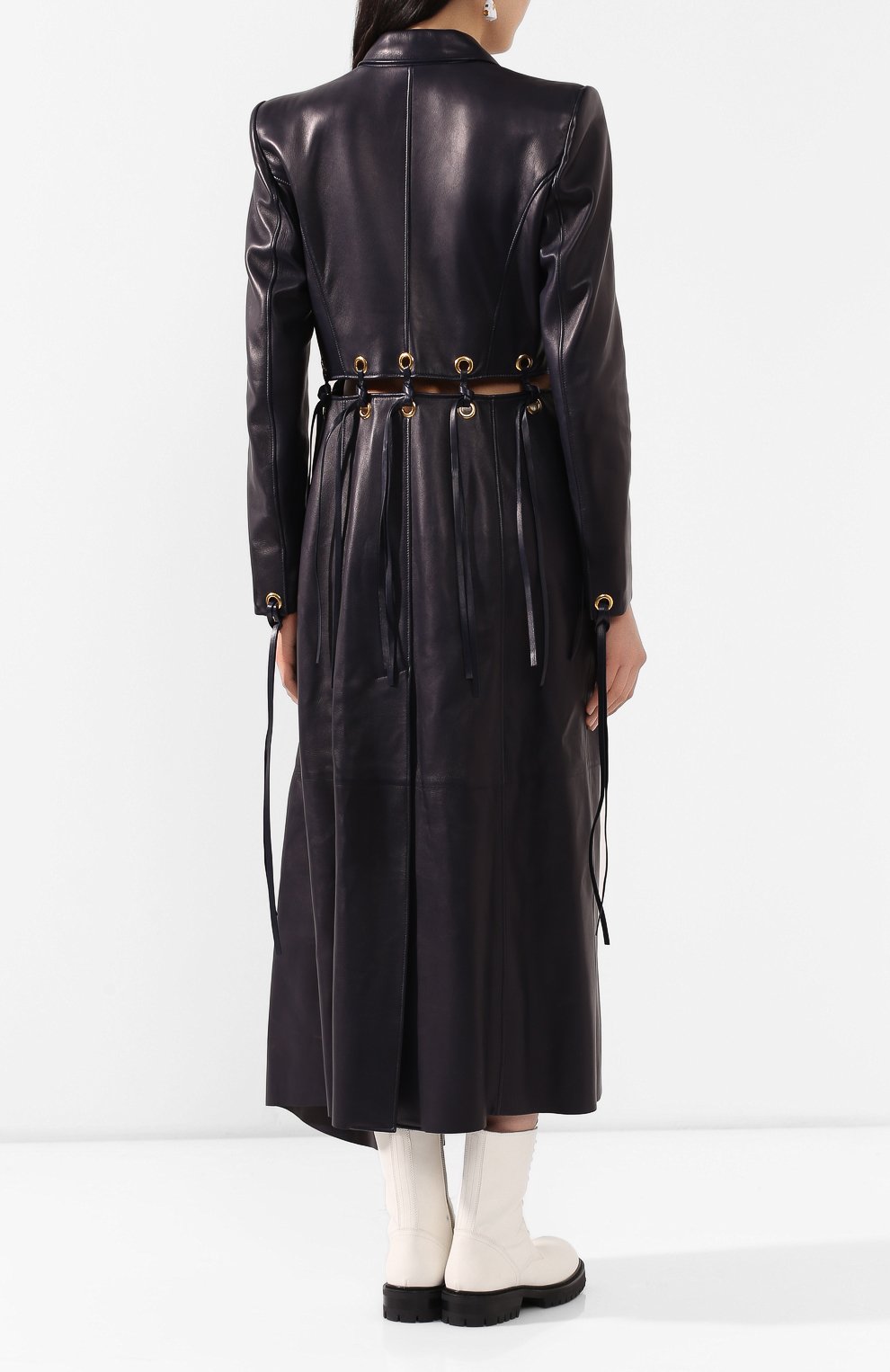 Кожаное пальто ALEXANDER MCQUEEN темно-синего цвета по цене 719500 руб., арт. 621733/Q5ADX, фото 4 Кожаное пальто ALEXANDER MCQUEEN, арт. 621733/Q5ADX, фото 4