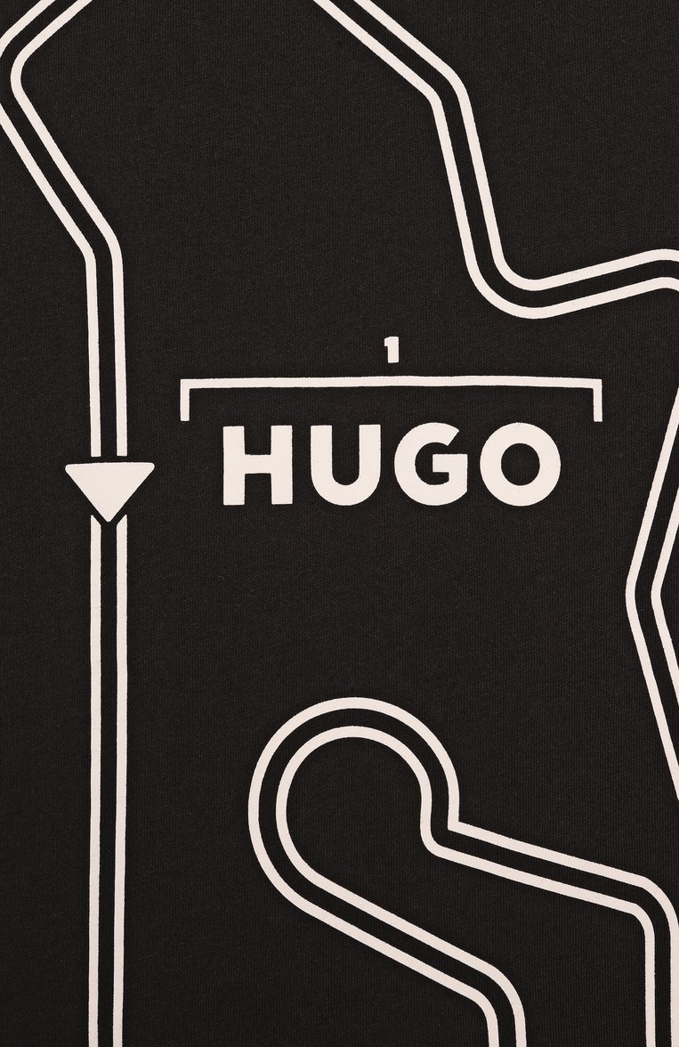 Мужская хлопковая футболка HUGO черного цвета, арт. 50531757 | Фото 6 (Рукава: Короткие; Длина (для топов): Стандартные; Материал внешний: Хлопок; Принт: С принтом; Стили: Кэжуэл; Кросс-КТ: Джерси; Мужское Кросс-КТ: Футболка-одежда)