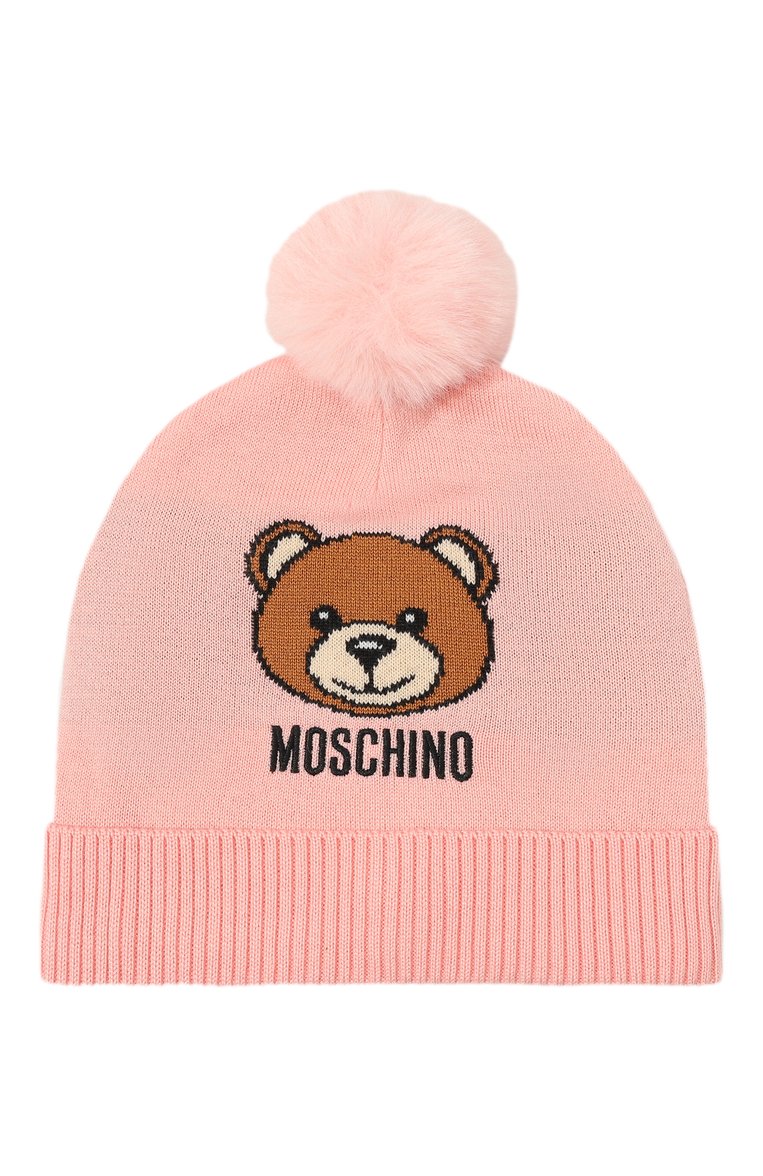 Детского шапка MOSCHINO светло-розового цвета, арт. HUX026/LHE18 | Фото 1 (Материал: Синтетический материал, Шерсть, Текстиль; Нос: Не проставлено)