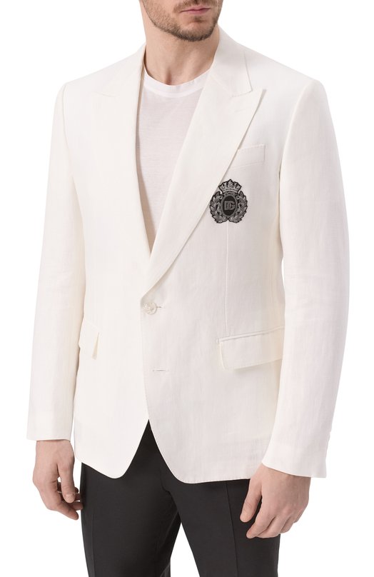 Льняной пиджак Dolce & Gabbana G2QS6Z/FU4LF Белый  G2QS6Z/FU4LF Фото 4