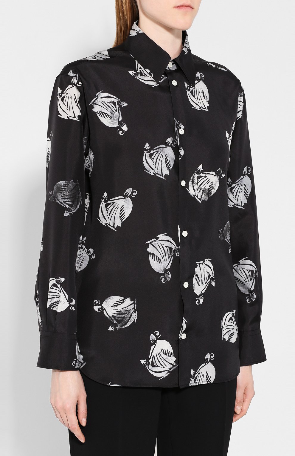 Шелковая рубашка LANVIN черно-белого цвета по цене 94650 руб., арт. RW-T0670I-4185-H19, фото 3 Шелковая рубашка LANVIN, арт. RW-T0670I-4185-H19, фото 3