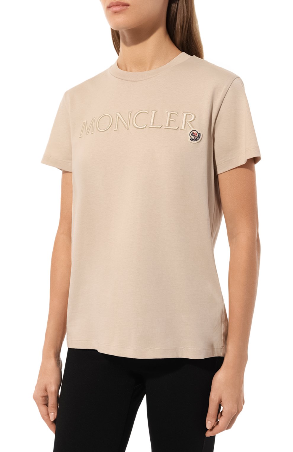 Хлопковая футболка MONCLER бежевого цвета по цене 32900 руб., арт. 8C000-11-89AIJ, фото 3 Хлопковая футболка MONCLER, арт. 8C000-11-89AIJ, фото 3