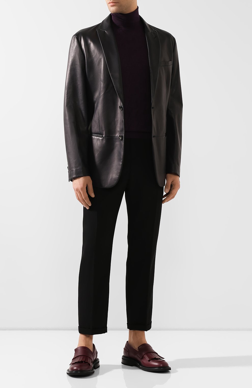 Кожаный пиджак GIORGIO ARMANI темно-синего цвета по цене 516000 руб., арт. 4SG04P/4SP26, фото 2 Кожаный пиджак GIORGIO ARMANI, арт. 4SG04P/4SP26, фото 2