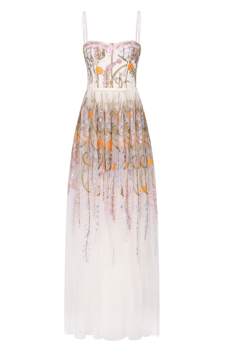 Женское платье GIAMBATTISTA VALLI белого цвета, арт. 25SSPVCA5273-66EMB | Фото 1 (Длина Ж (юбки, платья, шорты): Макси; Женское Кросс-КТ: Платье-одежда, Сарафаны; Стили: Романтичный; Случай: Коктейльный; Рукава: На бретелях; Материал внешний: Синтетический материал)