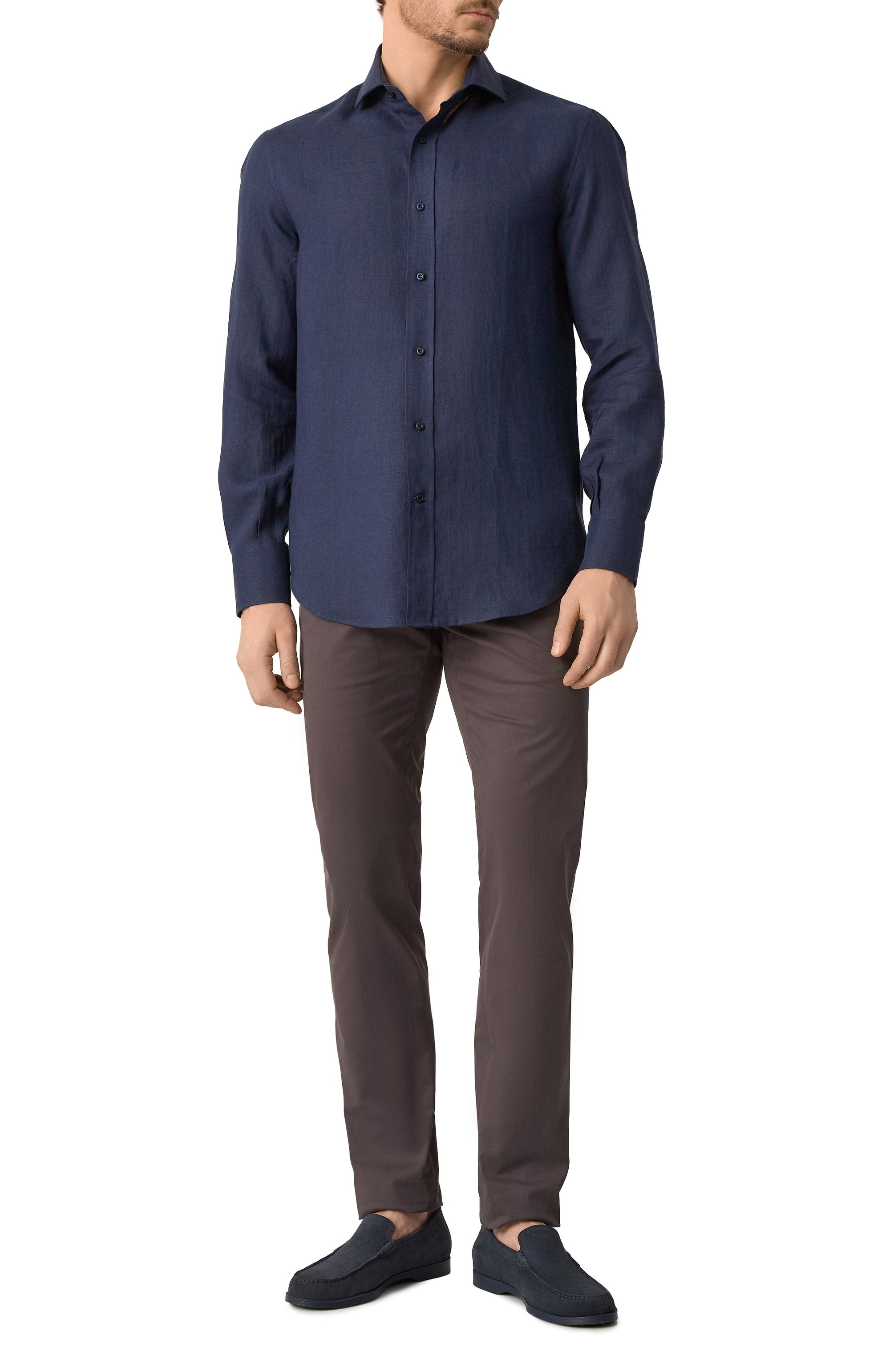 Льняная рубашка BRUNELLO CUCINELLI темно-синего цвета по цене 74600 руб., арт. MM6950028, фото 2 Льняная рубашка BRUNELLO CUCINELLI, арт. MM6950028, фото 2