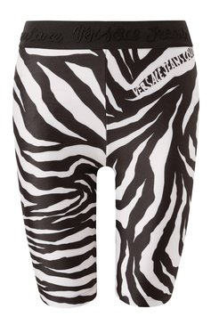 Женские шорты VERSACE JEANS COUTURE черно-белого цвета, арт. 78HAC106/JS482 | Фото 1 (Материал сплава: Проставлено; Женское Кросс-КТ: Шорты-спорт; Драгоценные камни: Проставлено; Длина Ж (юбки, платья, шорты): До колена; Стили: Спорт-шик; Материал внешний: Синтетический материал)