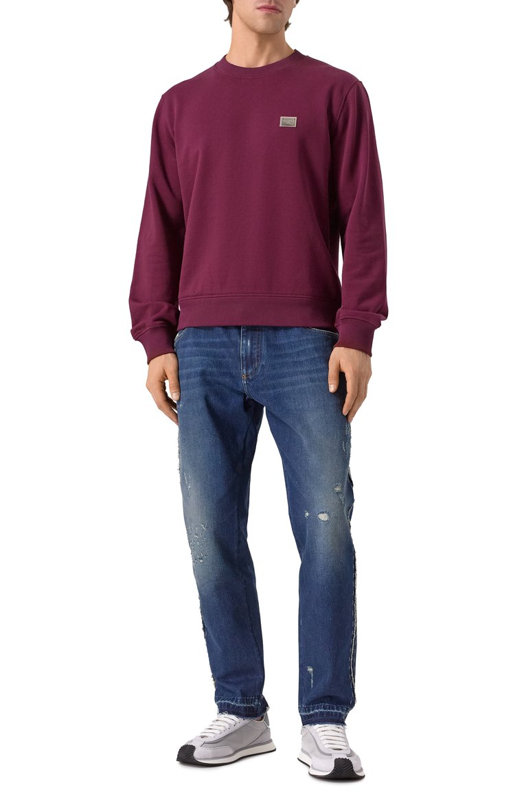 Мужские джинсы loose DOLCE & GABBANA темно-синего цвета, арт. GYJDAD/G8MK1 | Фото 2 (Длина (брюки, джинсы): Стандартные; Материал внешний: Хлопок, Деним; Силуэт М (брюки): Прямые; Кросс-КТ: Деним; Детали: Делаве, Потертости; Стили: Streetwear; Автоматизация состава: Проставлено; Автоматизация ТО: Проставлено)