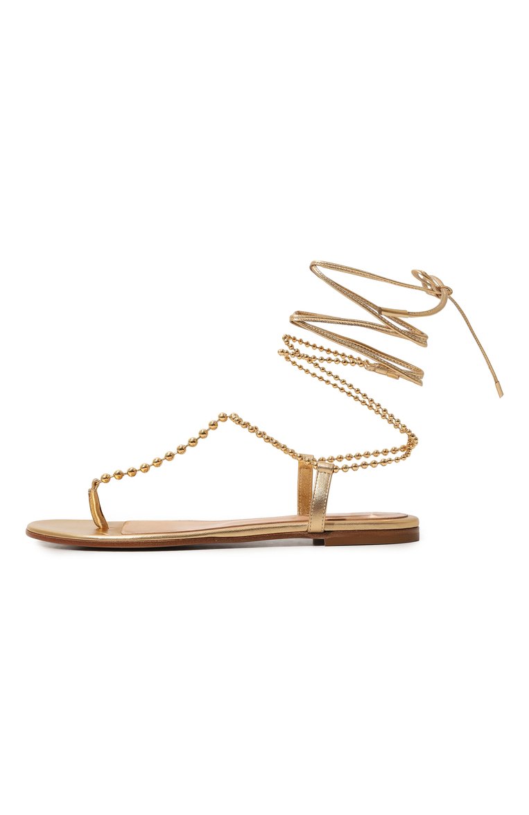 Женские кожаные сандалии soleil GIANVITO ROSSI золотого цвета, арт. G32398.05CU0.NPSMEK0 | Фото 4 (Каблук высота: Низкий; Подошва: Плоская; Материал внутренний: Натуральная кожа; Материал внешний: Натуральная кожа)