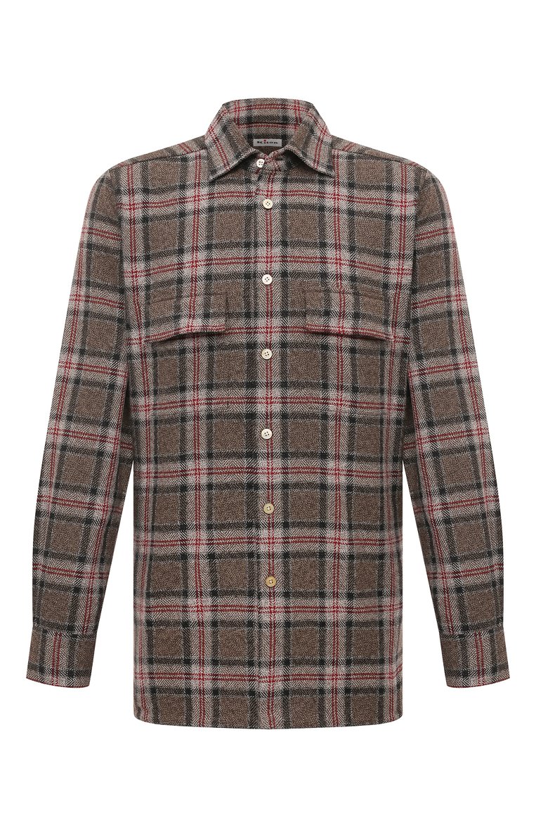 Мужская хлопковая рубашка KITON коричневого цвета, арт. UCRRLH0861305 | Фото 1 (Драгоценные камни: Проставлено; Длина (для топов): Стандартные; Рукава: Длинные; Материал сплава: Проставлено; Материал внешний: Хлопок; Принт: Клетка; Манжеты: На �пуговицах; Случай: Повседневный; Воротник: Кент; Стили: Кэжуэл)