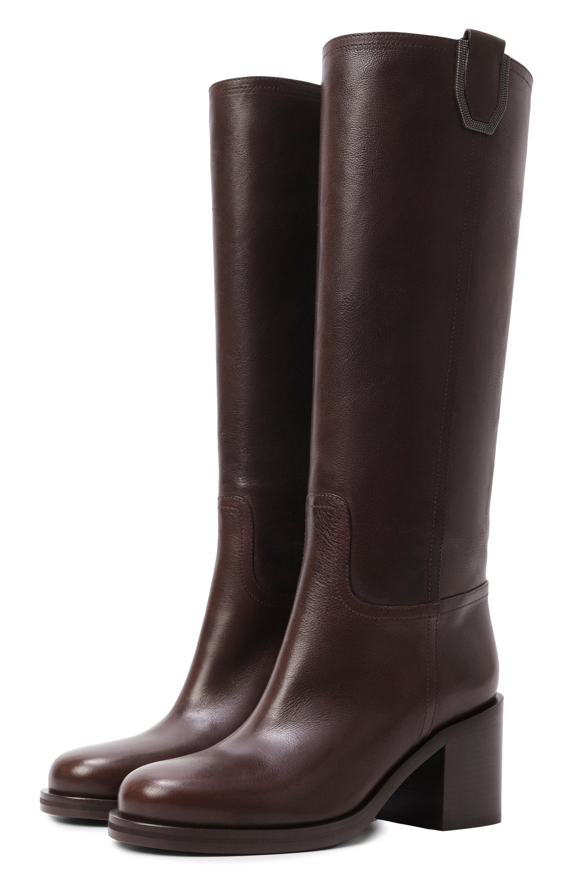 Кожаные сапоги BRUNELLO CUCINELLI темно-коричневого цвета по цене 251000 руб., арт. MZ0RC3110, фото 1 Кожаные сапоги BRUNELLO CUCINELLI, арт. MZ0RC3110, фото 1