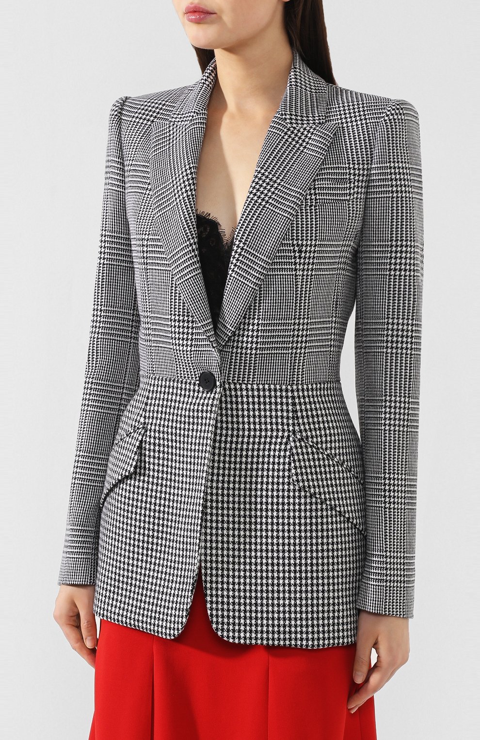 Шерстяной жакет ALEXANDER MCQUEEN черно-белого цвета по цене 287500 руб., арт. 586009/QJAAH, фото 3 Шерстяной жакет ALEXANDER MCQUEEN, арт. 586009/QJAAH, фото 3