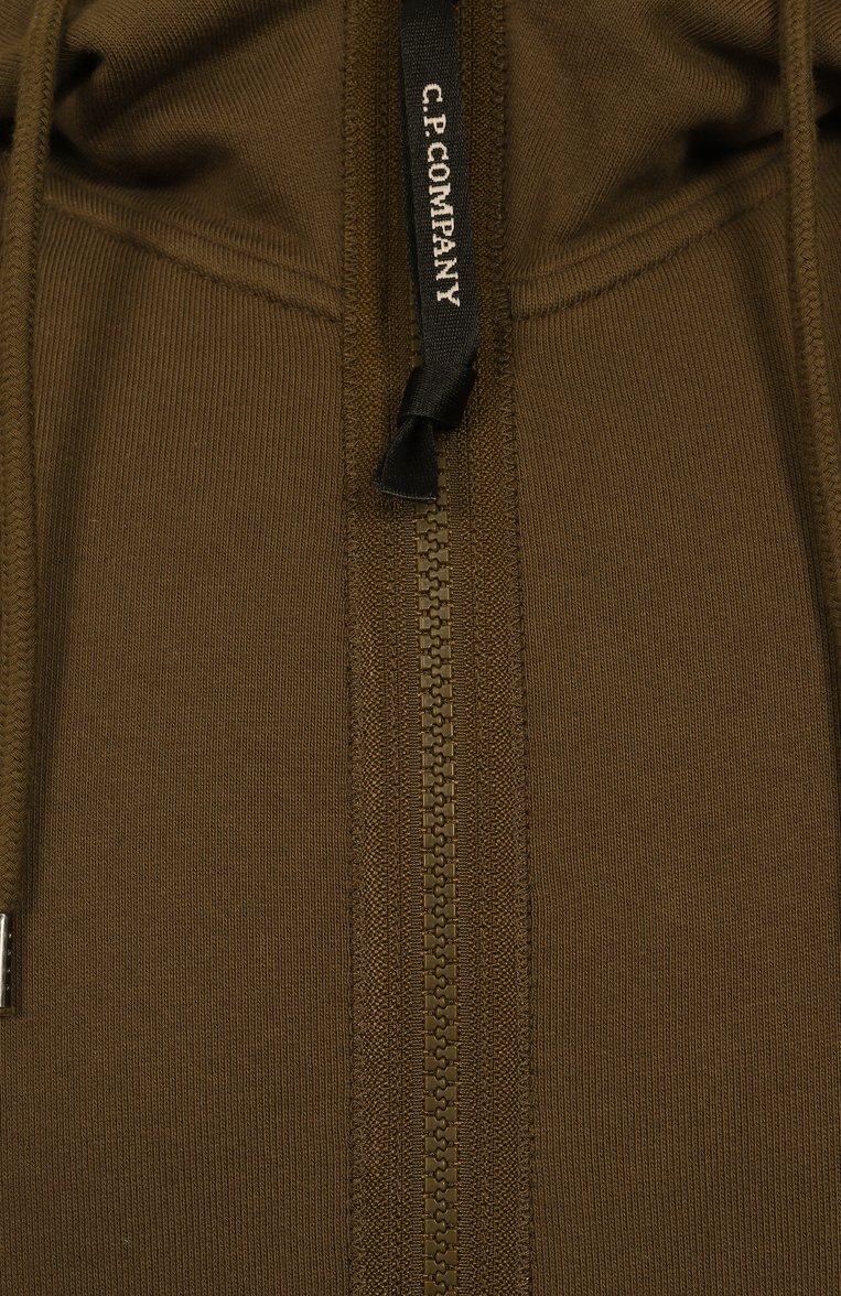 Мужской хлопковая толстовка C.P. COMPANY хаки цвета, арт. 18CMSS028A005086W | Фото 6 (Рукава: Длинные; Материал внешний: Хлопок; Длина (для топов): Стандартные; Мужское Кросс-КТ: Толстовка-одежда; Стили: Милитари; Автоматизация ТО: Проставлено; Автоматизация состава: Проставлено)