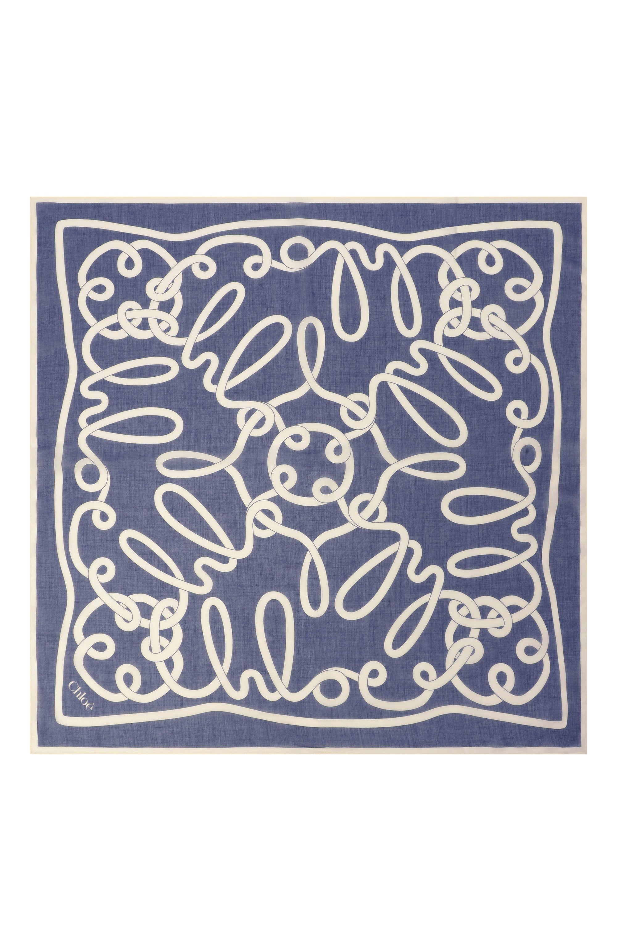 Платок из хлопка и шелка CHLOÉ синего цвета по цене 38400 руб., арт. CHC24WT051BND, фото 4 Платок из хлопка и шелка CHLOÉ, арт. CHC24WT051BND, фото 4