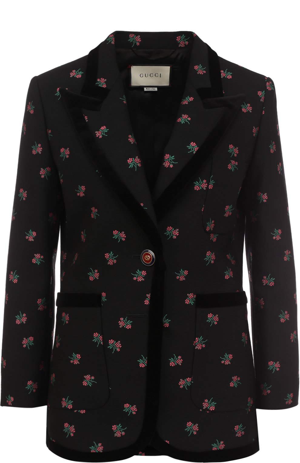 Приталенный жакет из смеси хлопка и шерсти GUCCI черного цвета по цене 162500 руб., арт. 476301/ZJM83, фото 1 Приталенный жакет из смеси хлопка и шерсти GUCCI, арт. 476301/ZJM83, фото 1