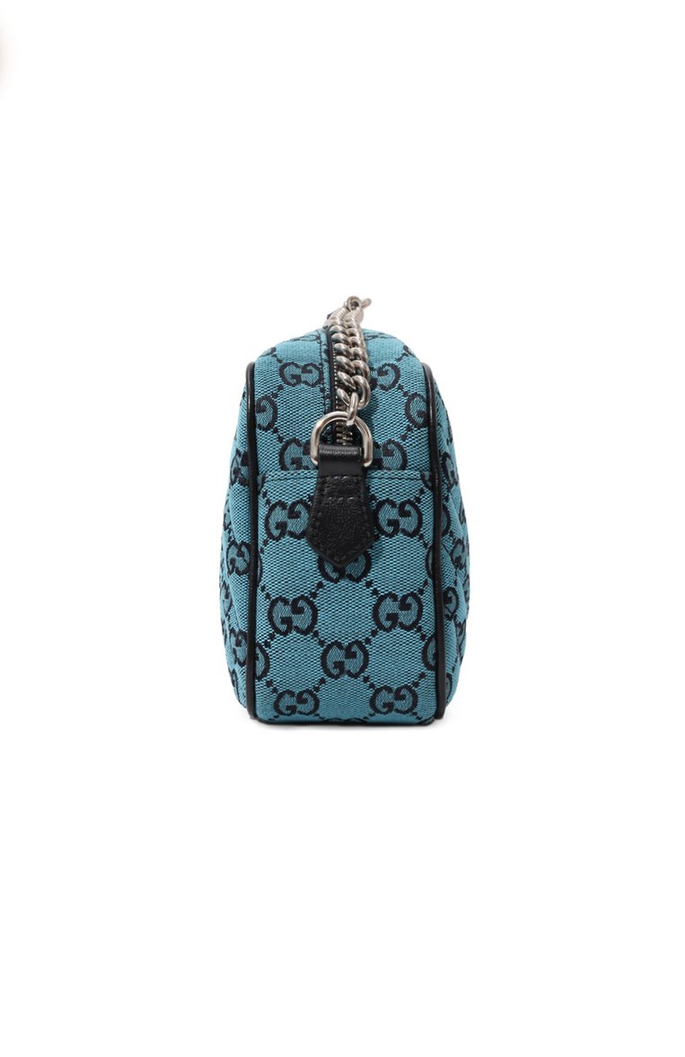 Женская сумка gg marmont small GUCCI голубого цвета, арт. 447632 2UZCN | Фото 4 (Материал: Текстиль; Размер: small; Ремень/цепочка: На ремешке; Сумки-технические: Сумки через плечо)