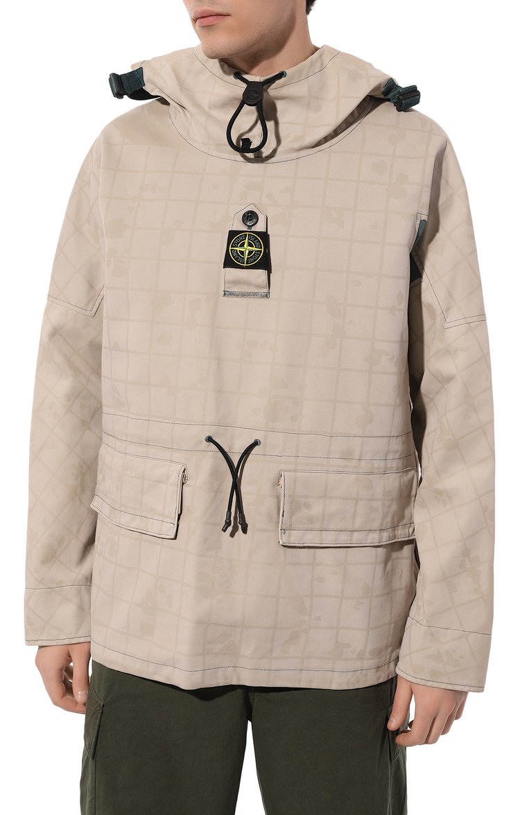 Мужская анорак STONE ISLAND бежевого цвета, арт. 73154360 | Фото 3 (Материал внешний: Вискоза; Длина (верхняя одежда): Короткие; Рукава: Длинные; Кросс-КТ: Ветровки, Легкие; Стили: Гранж, Кэжуэл)